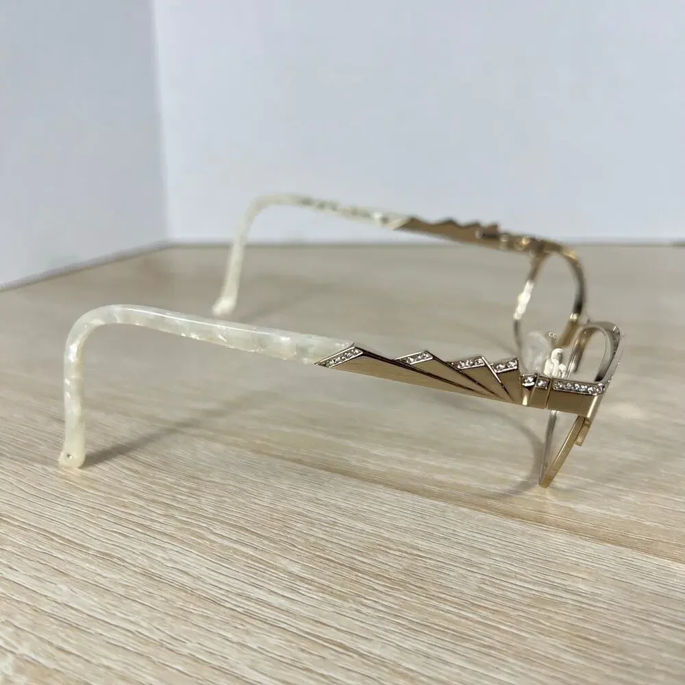 Tura TE255 GLD Eyeglasses Gold White Marble Frames 53-17-140 Italy Excellent